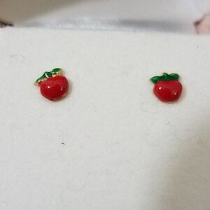 14K Enamel Apple Stud Earrings NIB